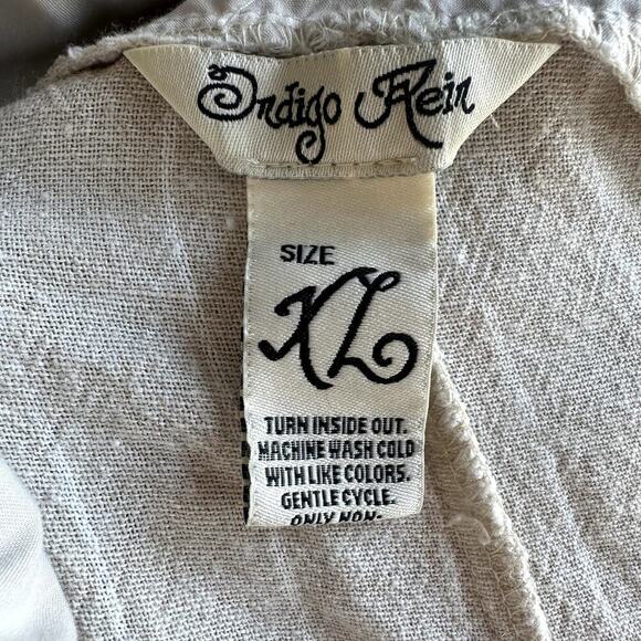 Linen Blend Wide Leg Jumpsuit Pant XL Button Front Boho White and Beige Resort - Picture 4 of 8